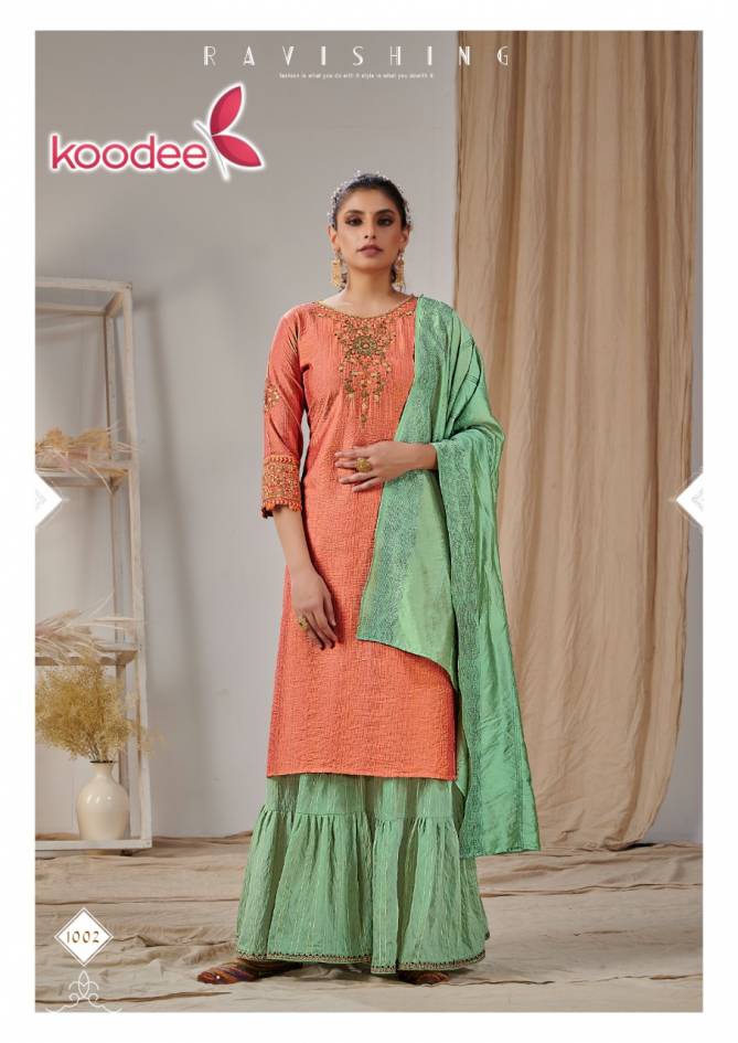 Koodee Sonpari 1 Fancy Viscose Festive Wear Kurti With Sharara And Dupatta Collection